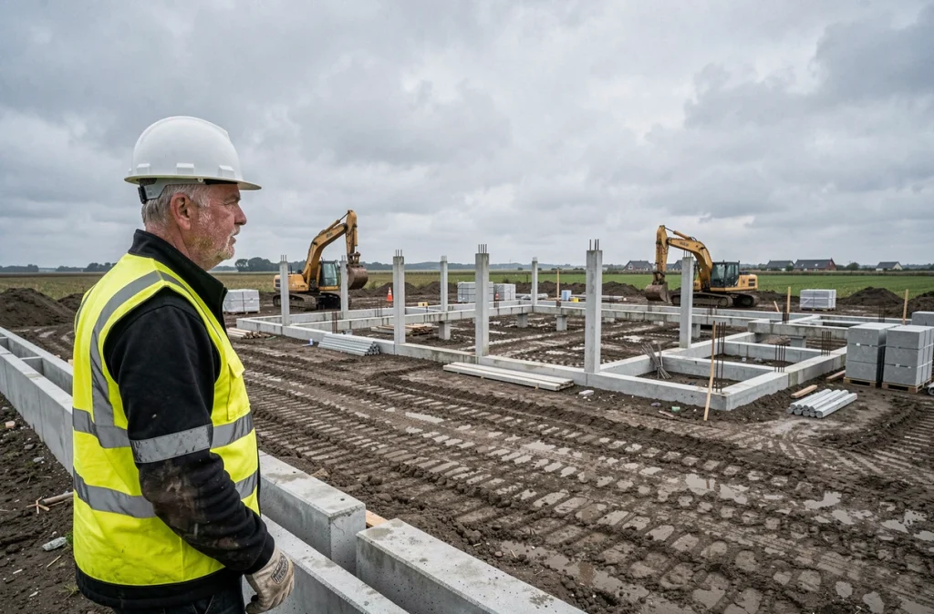 Contremaître de CIMEO Construction supervisant un chantier de construction en béton en Bretagne