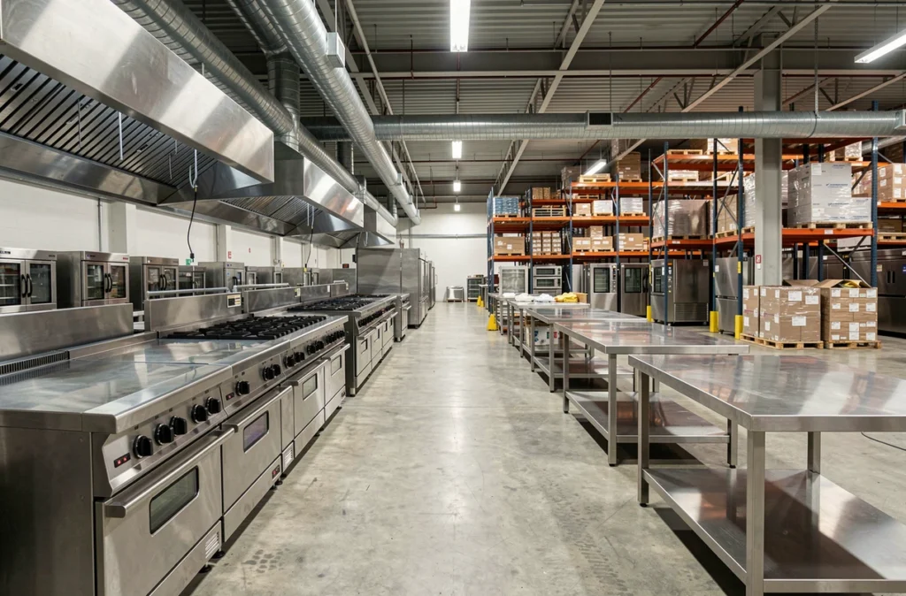 Entrepôt de fournitures pour cuisines professionnelles chez METRO Narbonne avec équipements en inox